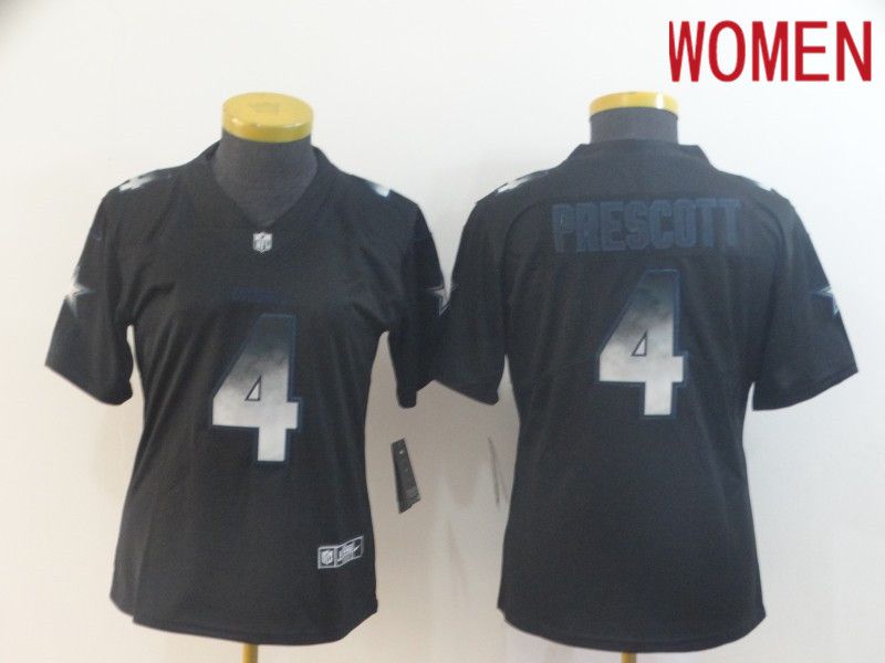 Women Dallas cowboys 4 Prescott Nike Teams Black Smoke Fashion Limited NFL Jerseys